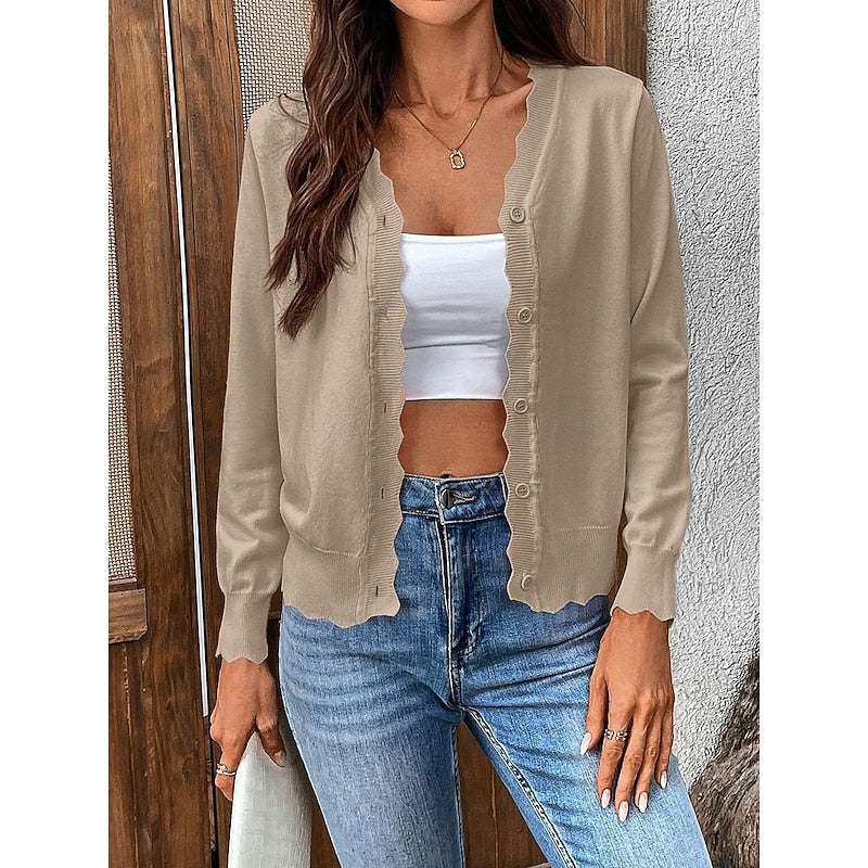 Scalloped Button-Front Cardigan
