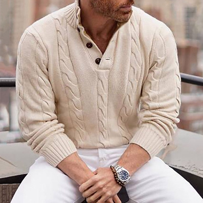 Cable-Knit Henley Sweater
