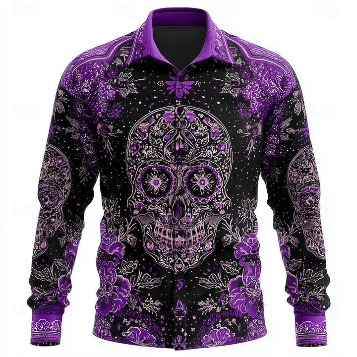 Skull Print Button-Up Shirt