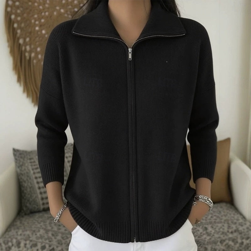 Stand Collar Zip Cardigan