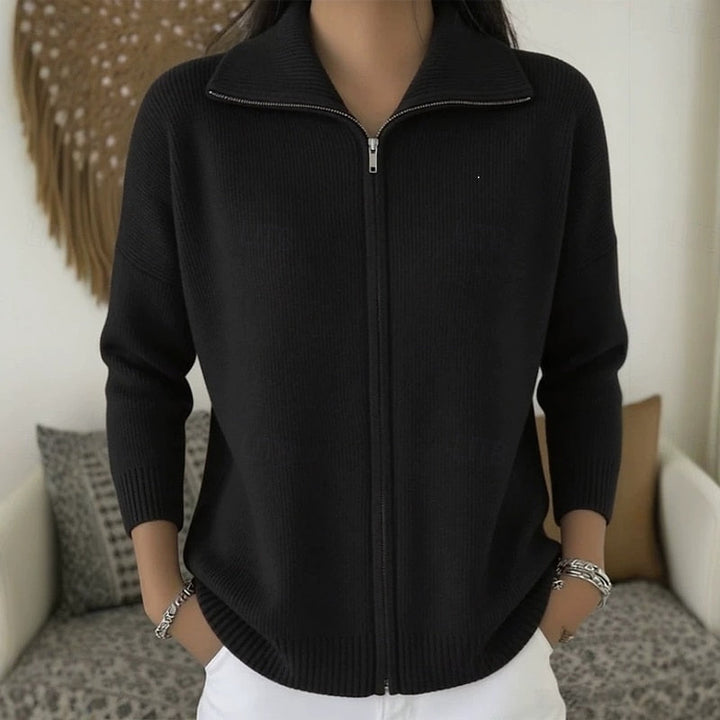 Stand Collar Zip Cardigan