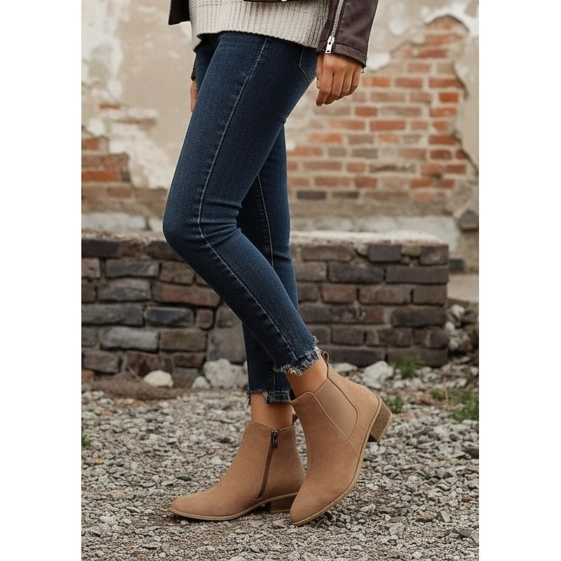 Pointed-Toe Block Heel Ankle Boots