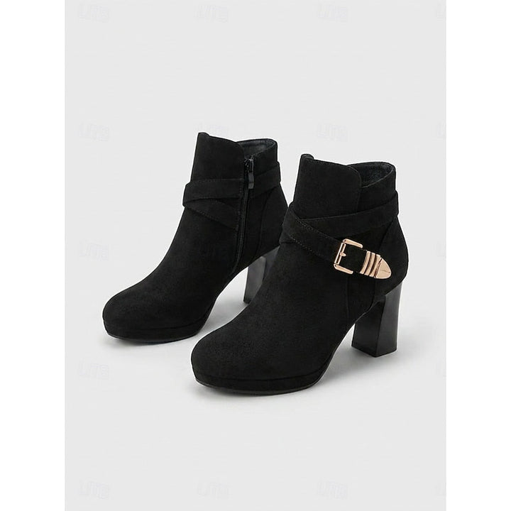 Buckle-Strap Block Heel Ankle Boots