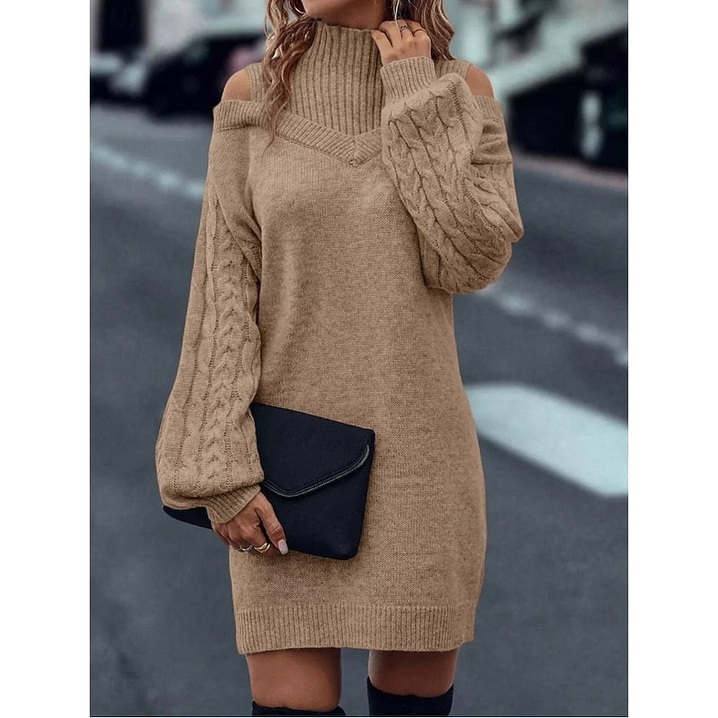Cold-Shoulder Turtleneck Sweater Dress
