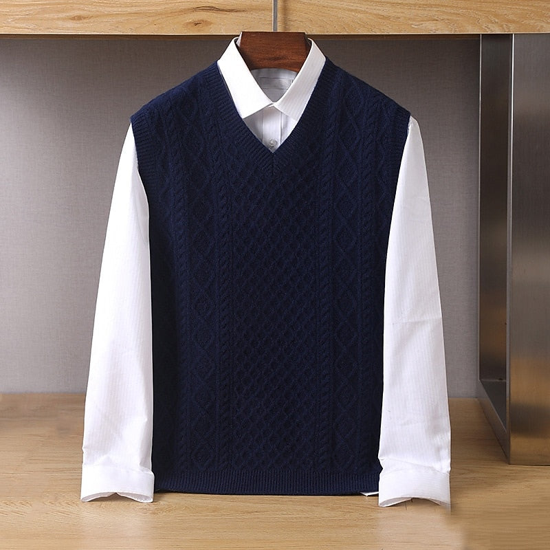 Cable-Knit V-Neck Sweater Vest