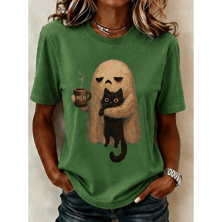 Ghost Cat Halloween Graphic T-Shirt