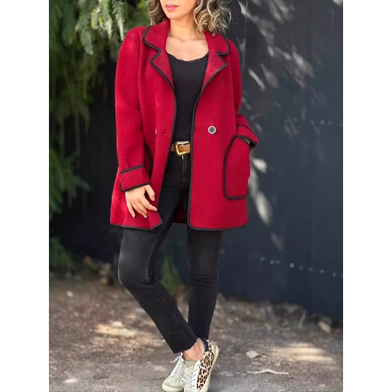 Contrast-Trim Loose Coat