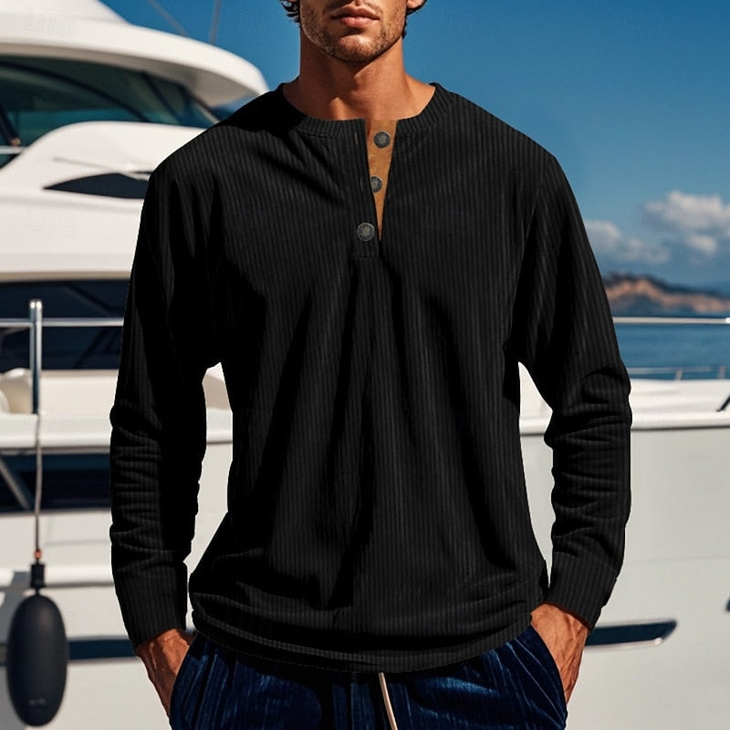 Ribbed Long Sleeve Henley Shirt