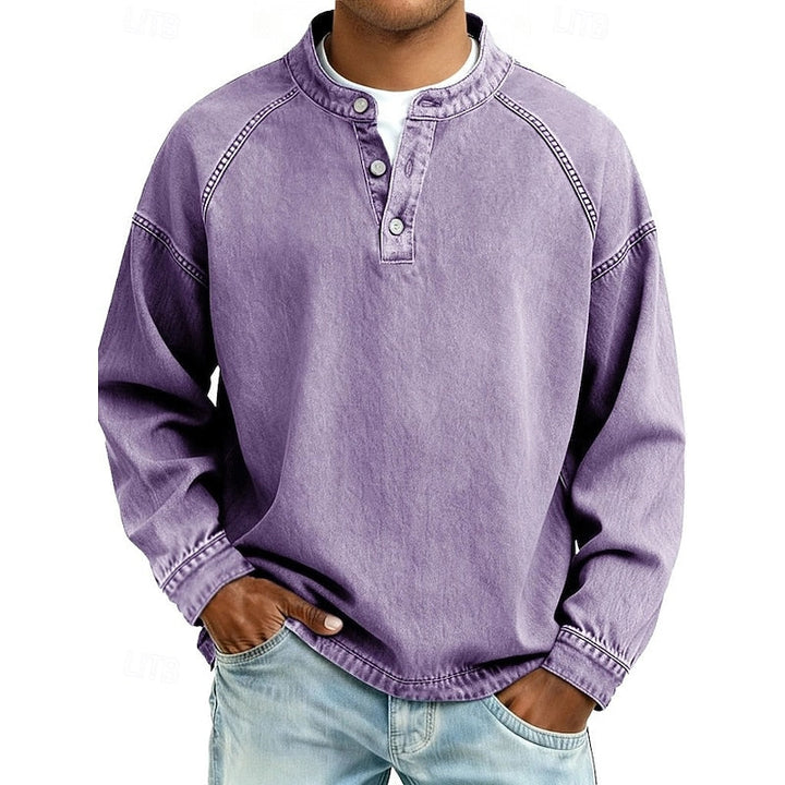 Vintage Washed Stand-Collar Henley Shirt