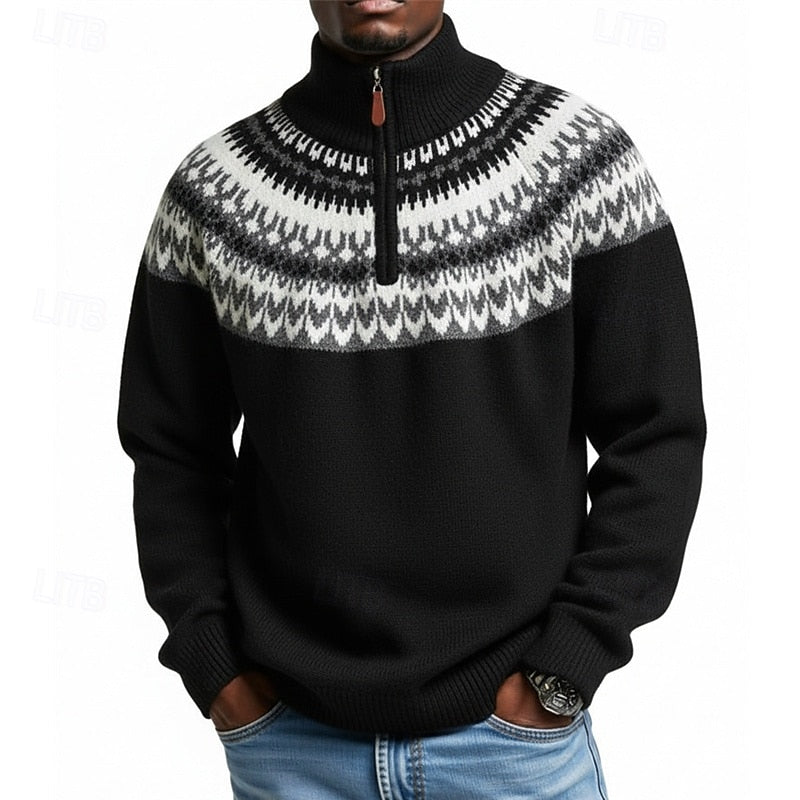 Patterned Quarter-Zip Sweater
