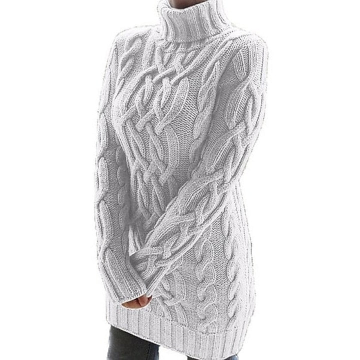 Cable-Textured Turtleneck Sweater Dress