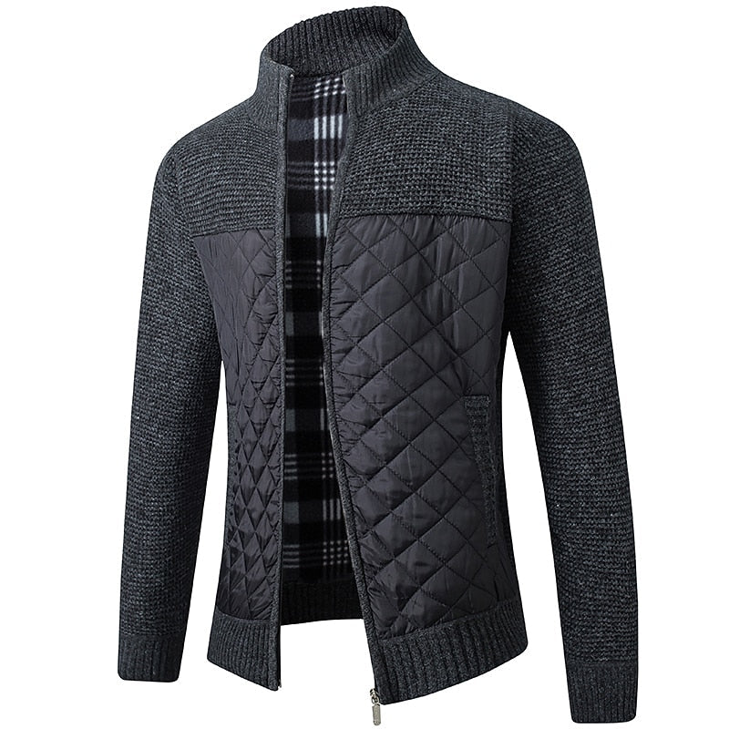 Zip-Up Stand Collar Cardigan