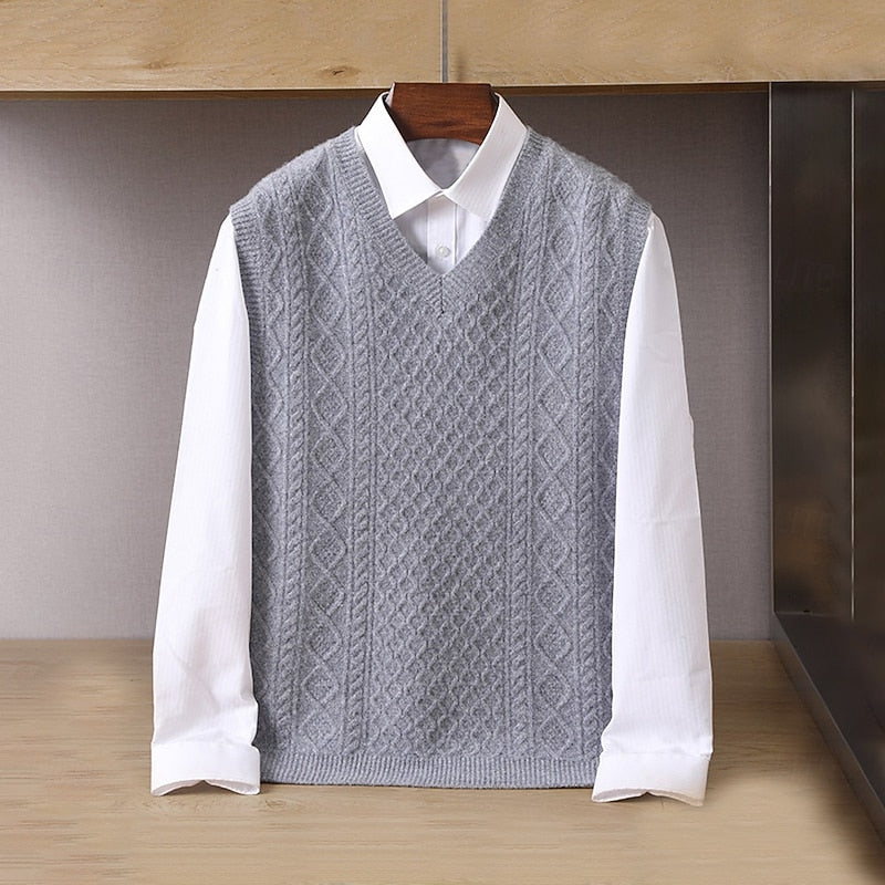 Cable-Knit V-Neck Sweater Vest