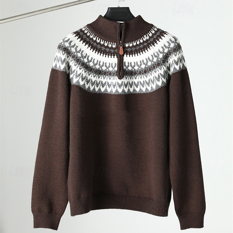 Patterned Quarter-Zip Sweater