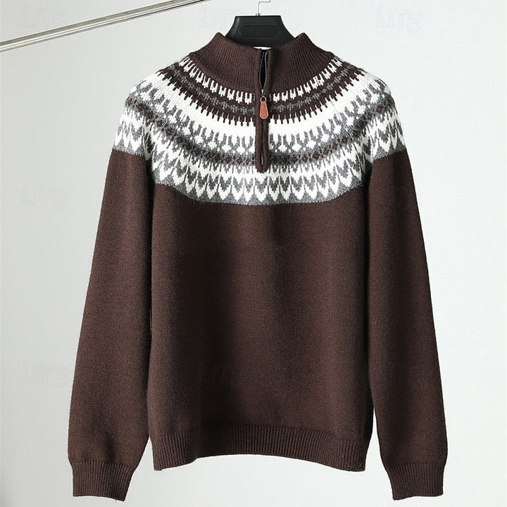 Patterned Quarter-Zip Sweater